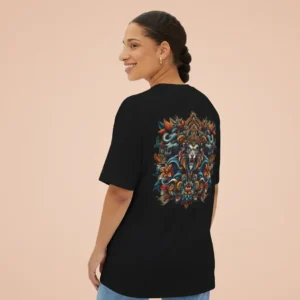 women crowned lion oversized black t-shirt