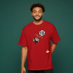 men dragon ball z inspired red oversized t-shirt