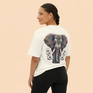 women elephant inspired oversized beige t-shirt