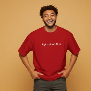 men friends inspired red oversized t-shirt