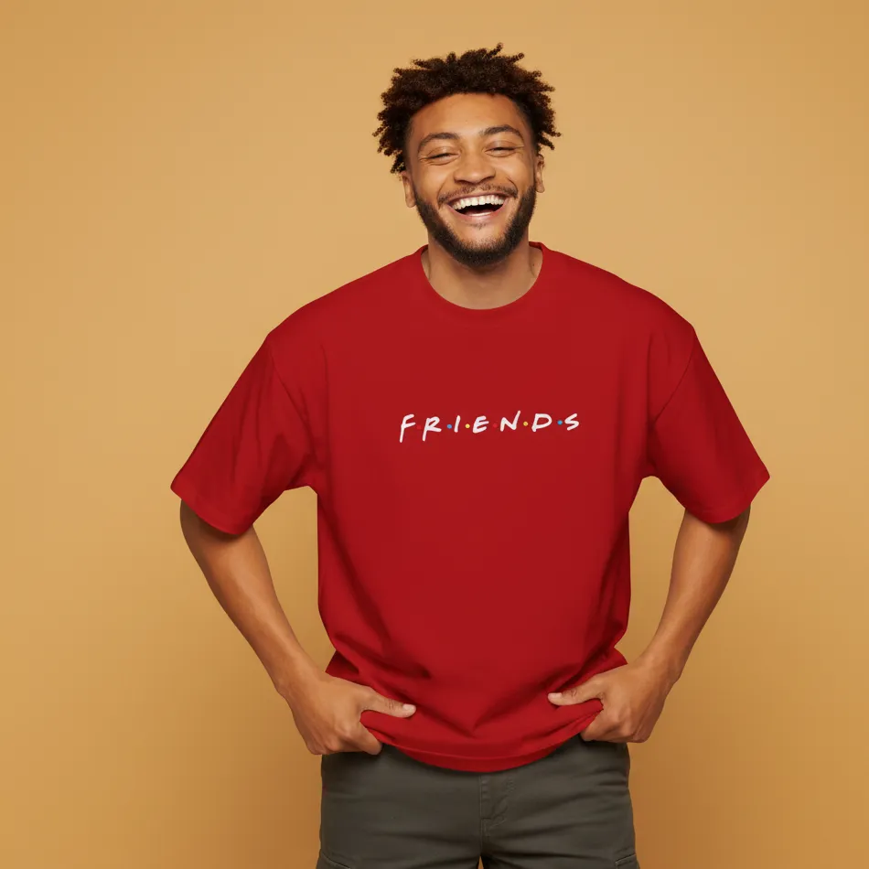 men friends inspired red oversized t-shirt