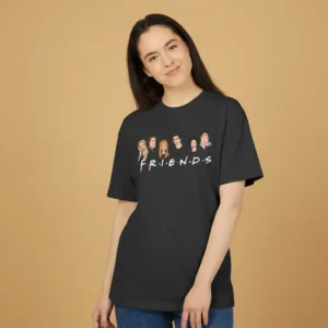 women friends show toon inspired black oversized t-shirt