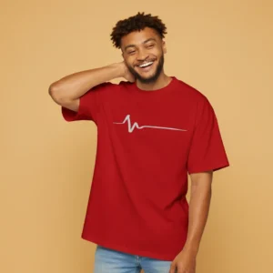 men heartbeat inspired red oversized t-shirt
