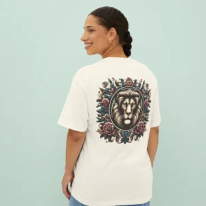 women lion graphic oversized beige t-shirt