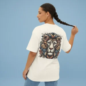 women lion inspired oversized beige t-shirt