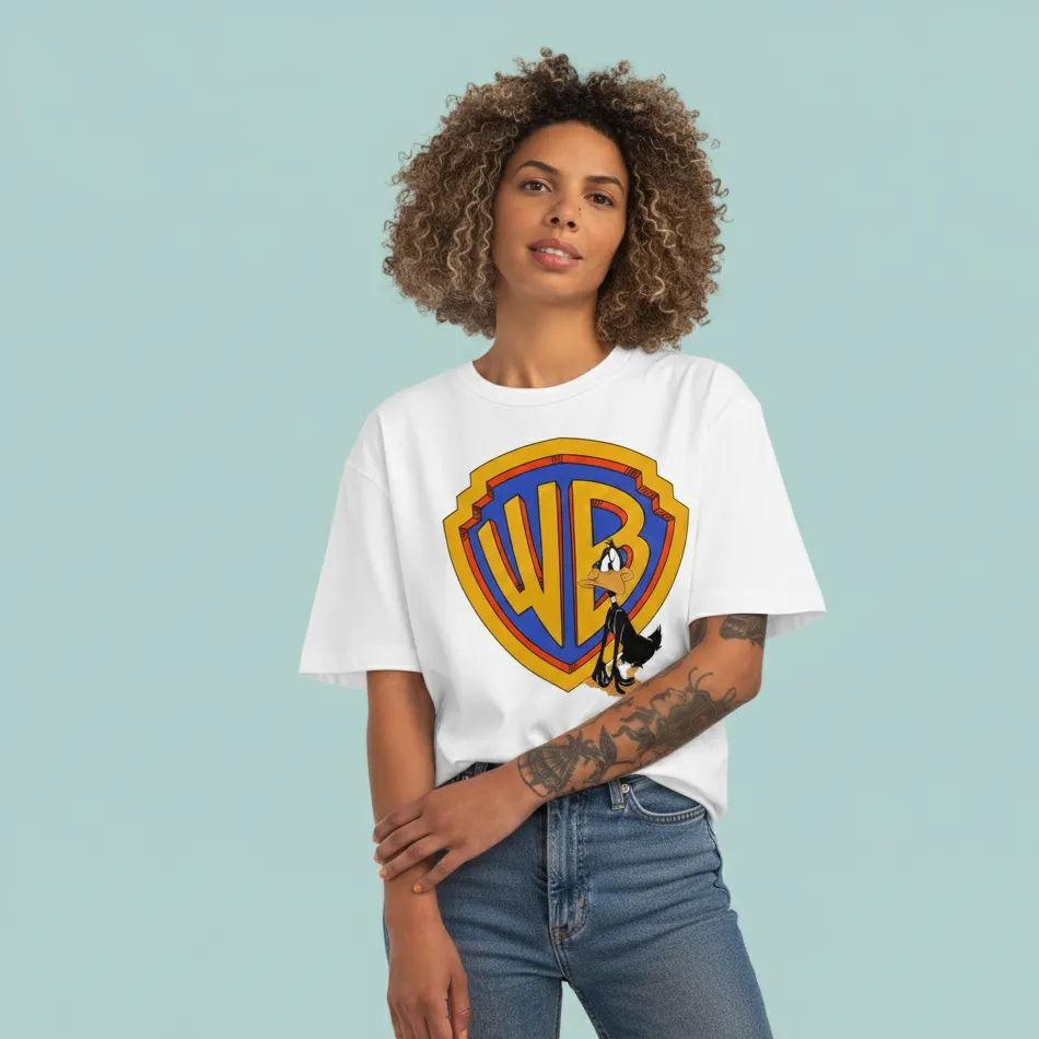 women looney tunes daffy duck beige oversized t-shirt