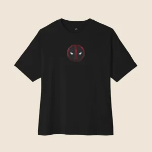 Marvel Deadpool Inspired Black Oversized T-Shirt – Logo Graphic
