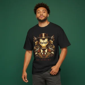 men marvel iron man inspired black oversized t-shirt