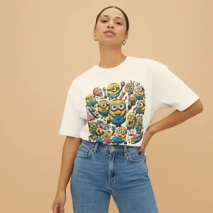 women minions inspired beige oversized t-shirt