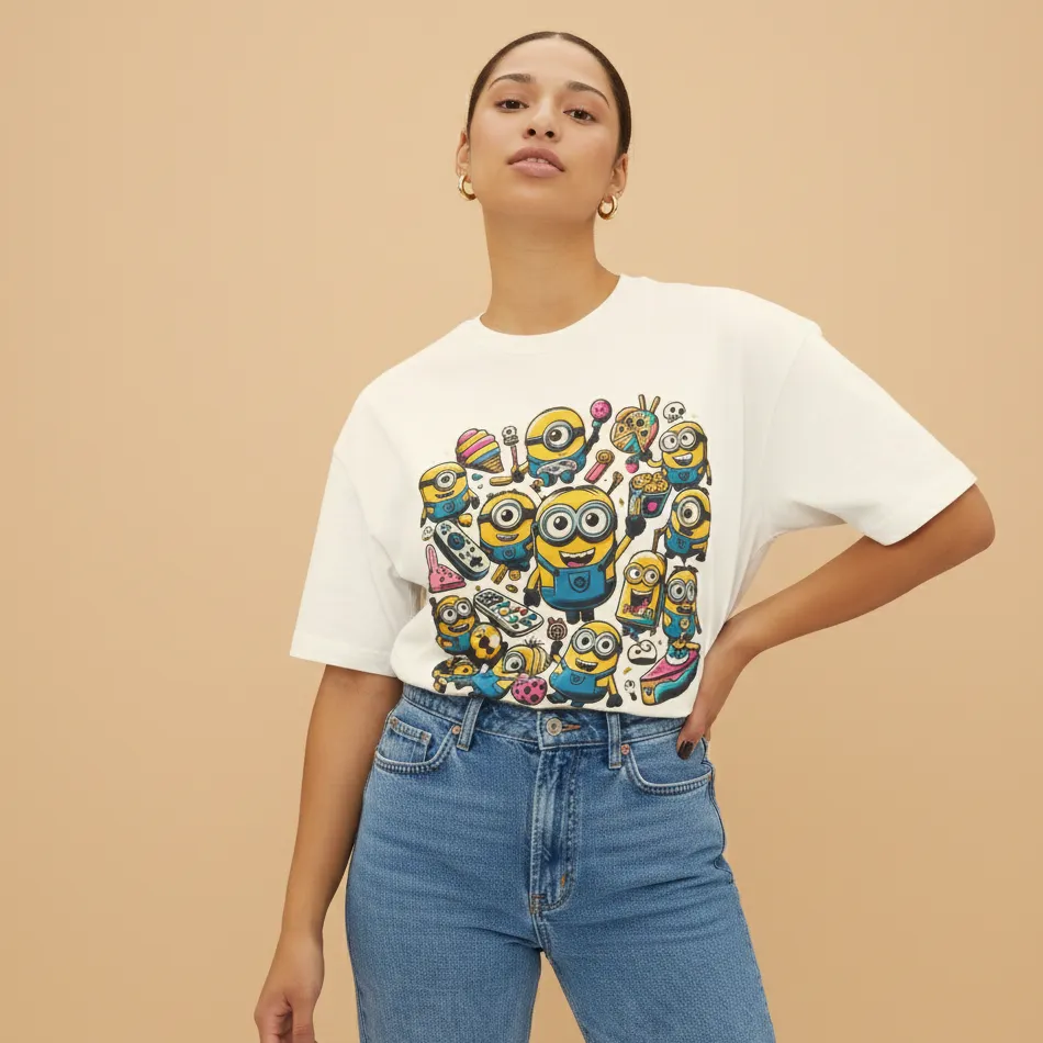 women minions inspired beige oversized t-shirt