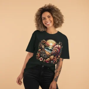 women nature seashore inspired oversized black t-shirt