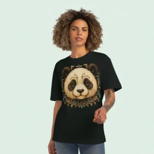 women polar bear face oversized black t-shirt