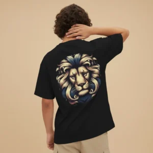 men royalty inspired oversized black t-shirt with lion back graphic
