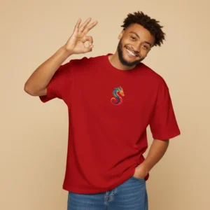 men sea horse inspired red oversized t-shirt