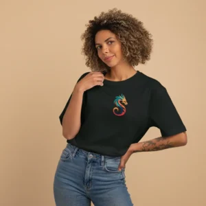 women seahorse graphic black oversized t-shirt