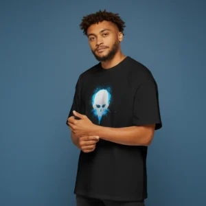 men blue skull inspired black oversized t-shirt