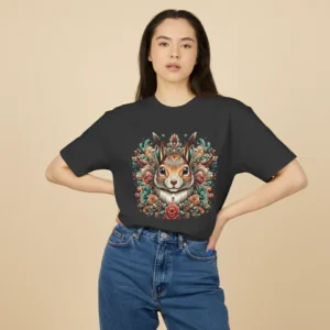 women squirrel graphic oversized black t-shirt