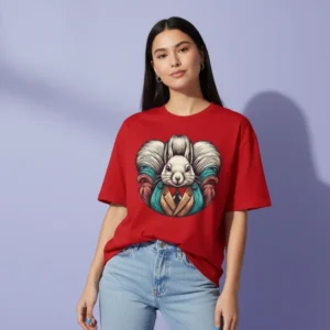 women squirrel graphic oversized red t-shirt