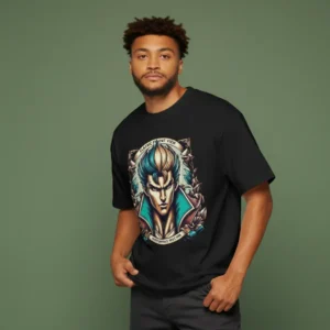 men tekken inspired oversized black t-shirt jin kazama graphic