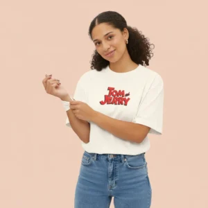 women tom and jerry inspired beige oversized t-shirt