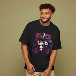 men venom inspired black oversized t-shirt muscular graphic