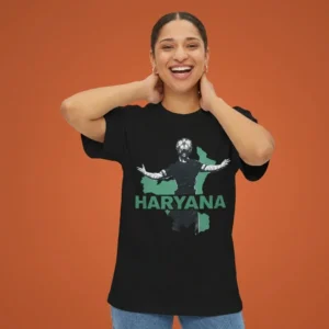 Haryana Inspired Black Oversized T-Shirt for Women – State Map Graphic